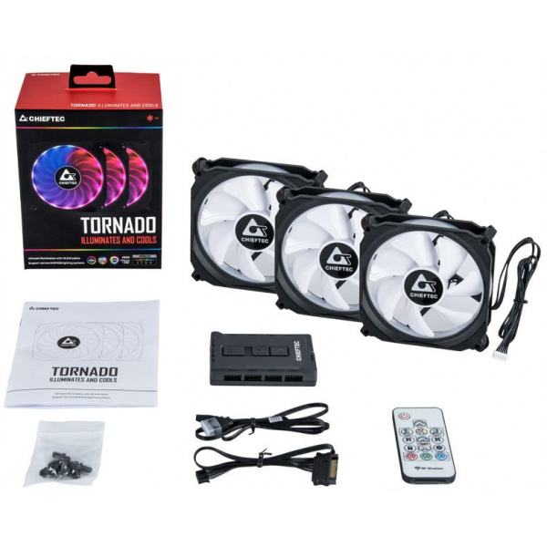 12 cm ventilátor szett (3db)+vezérlő Chieftec Tornado RGB LED-es #6