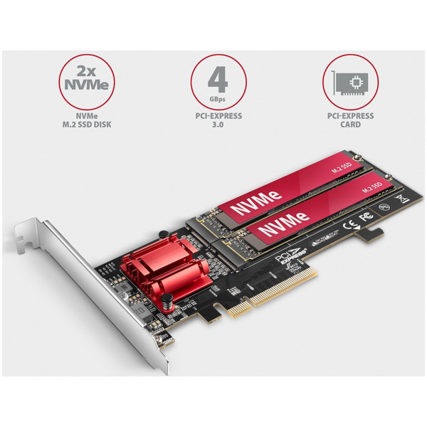Axagon PCI Express x16 Kártya hűtőbordával > 2 x belső NVME M.2 SSD-hez PCEM2-ND #2