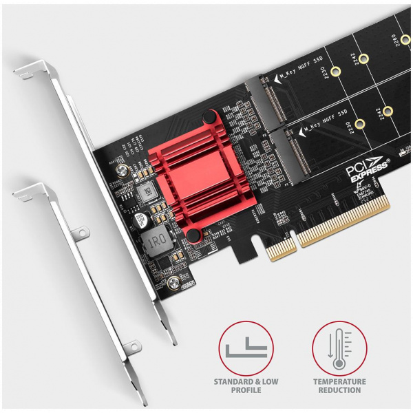 Axagon PCI Express x16 Kártya hűtőbordával > 2 x belső NVME M.2 SSD-hez PCEM2-ND #4