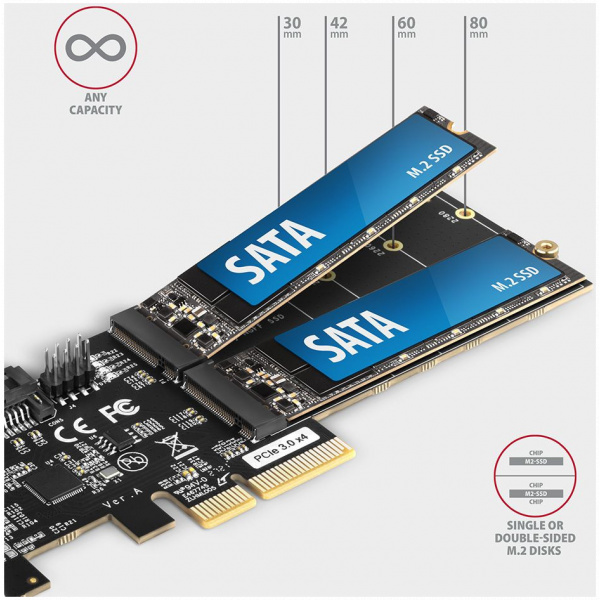 Axagon PCI Express x4 Kártya > 2x SATA 7-pin + 2x SATA M.2 SSD-hez PCES-SA4M2 #2