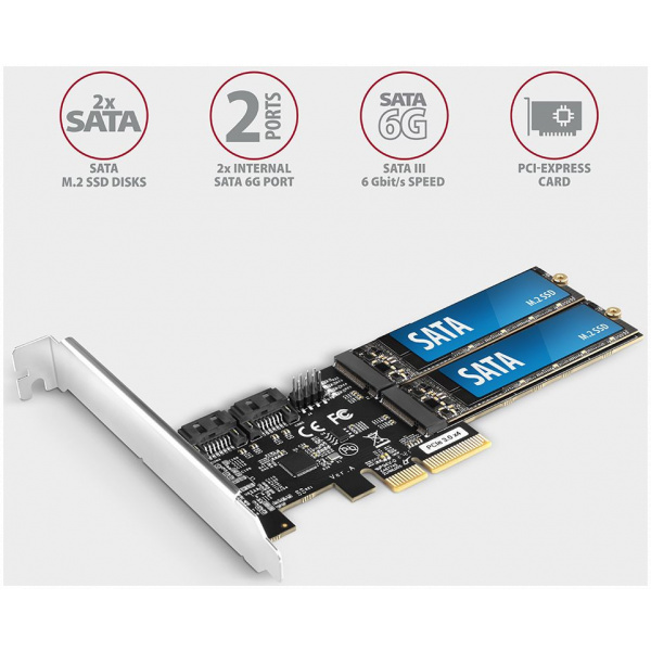Axagon PCI Express x4 Kártya > 2x SATA 7-pin + 2x SATA M.2 SSD-hez PCES-SA4M2 #5