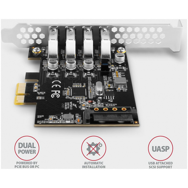 Axagon USB 3.2 Gen 1 vezérlő kártya PCIe x1 (4x USB-A port) #4