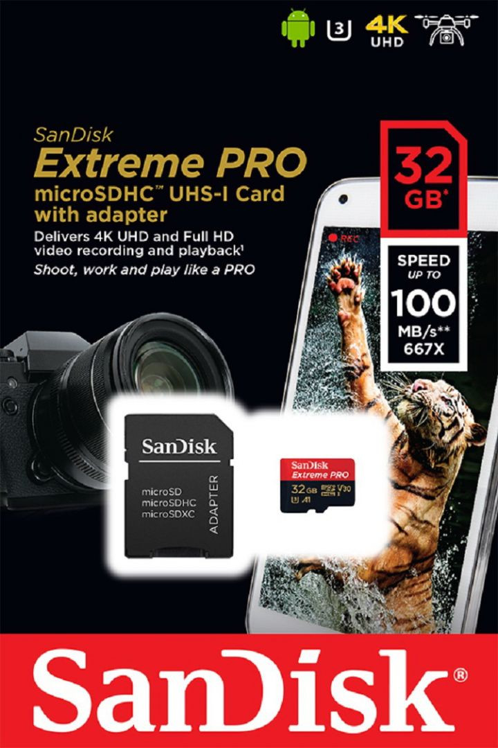 32GB Sandisk Extreme PRO microSD kártya + SD adapter (Class 10) #2