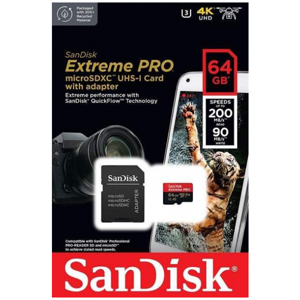 64GB Sandisk Extreme PRO microSD kártya + SD adapter (Class 10) 214503 #3