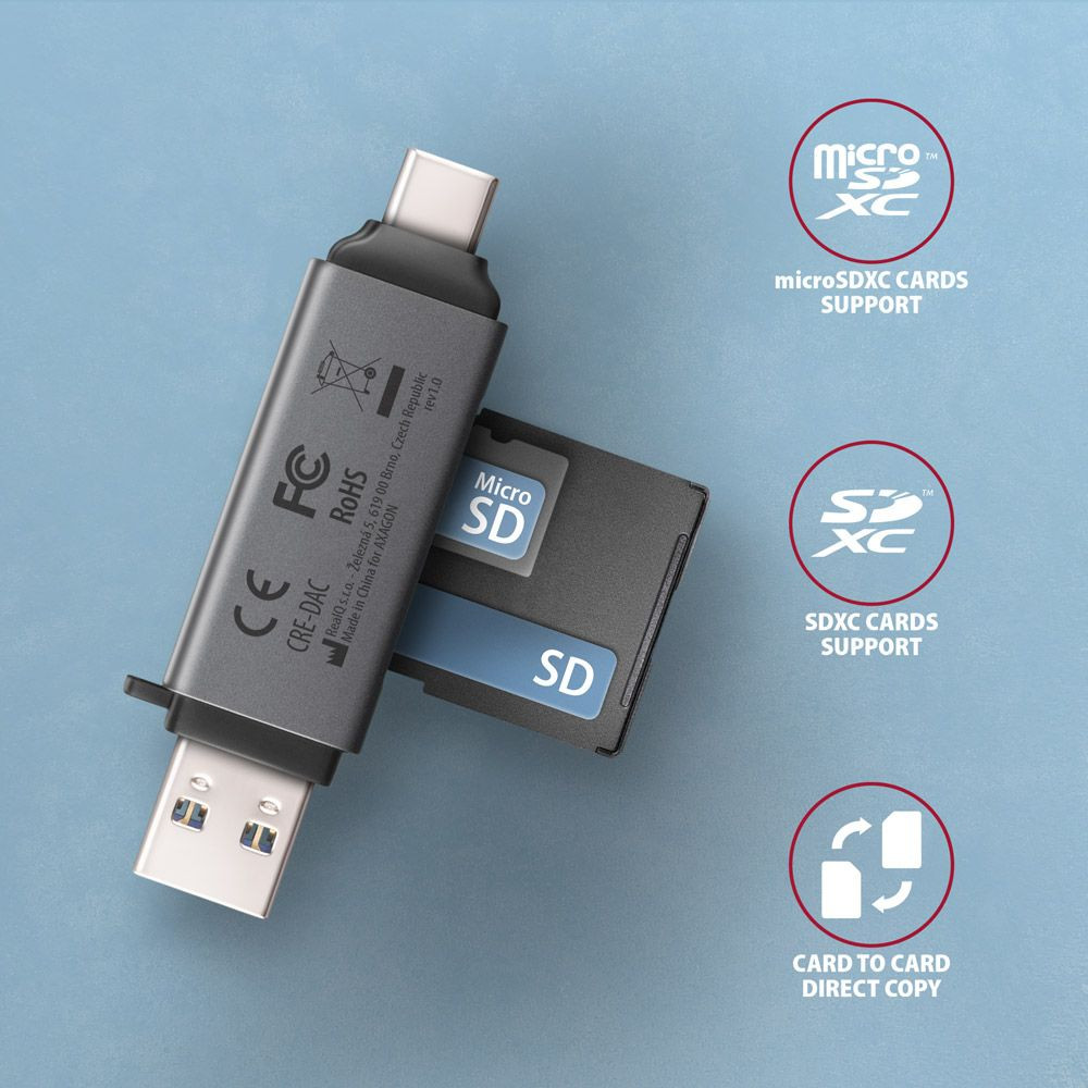Axagon CRE-DAC Mobil USB 3.2 Gen 1 USB-C + USB-A SD/microSD mini kártyaolvasó #3