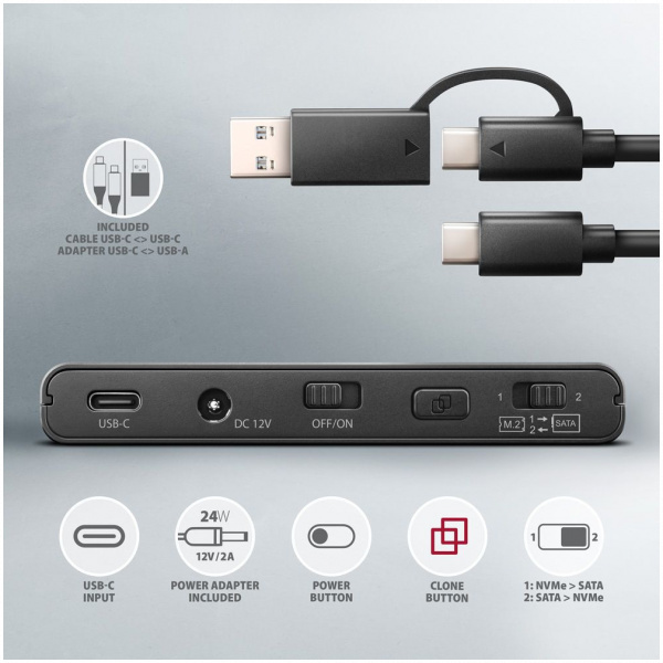 Axagon ADSA-CC USB-C 10Gbps M.2 NVMe + SATA SSD/HDD adapter #8