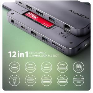 Axagon HMC-12GM2 USB Type-C 12-In-1 dokkoló #2