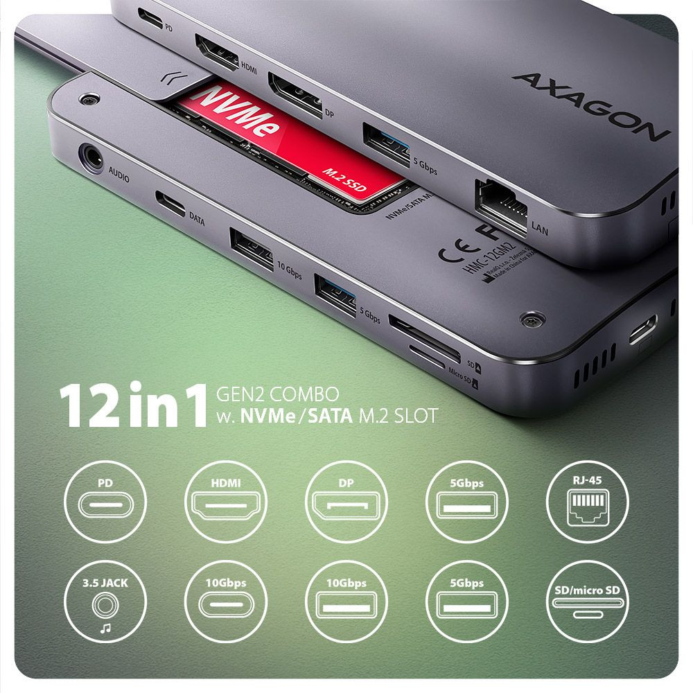 Axagon HMC-12GM2 USB Type-C 12-In-1 dokkoló #2