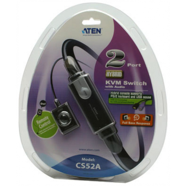 KVM 2 PC Hibrid átkapcsoló - VGA, PS2, USB, audio csatlakozók ATEN CS52A #2