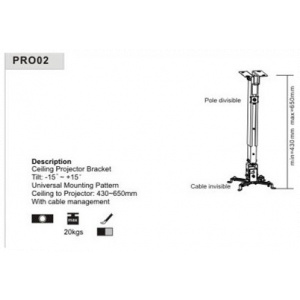 SUNNE mennyezeti projektor konzol, fekete (PRO02) - 430-650 mm #2