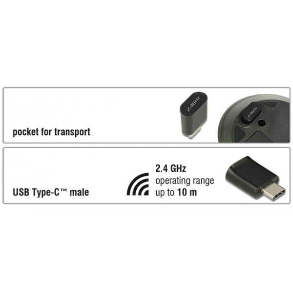 Delock vezeték nélküli optikai mini egér USB Type-C™ vevőegységgel #3