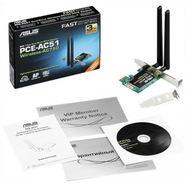Asus Wireless AC750 Dual-Band 2x2 802.11AC WiFi PCI-E kártya (PCE-AC51) #2