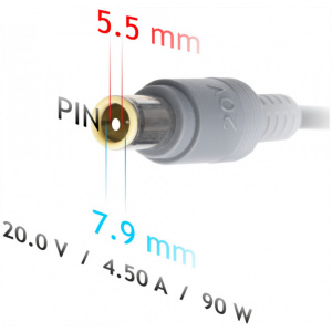 AC adapter Lenovo notebookhoz 20V 4,5A (90W) - 7,9x5,5 mm + pin #2