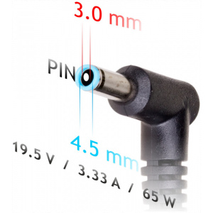 AC adapter HP (Compaq) notebookhoz 19,5V 3,33A (65W) - 4,5x3,0 mm + pin #2
