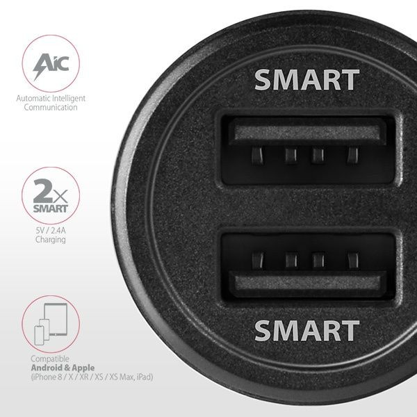 USB Car charger (autós töltő adapter) Dual Smart 2x 2.4A (össz) - Axagon #2
