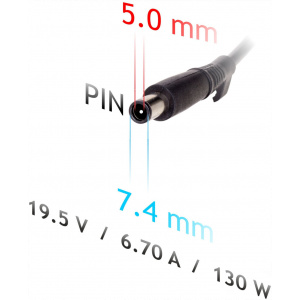 AC adapter Dell notebookhoz 19,5V 6,7A (130W) - 7,4x5,0 mm + pin #2