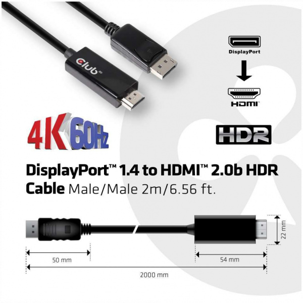 DisplayPort 1.4 (M) – HDMI 2.0b (M) Active kábel 2m - Club3D #3