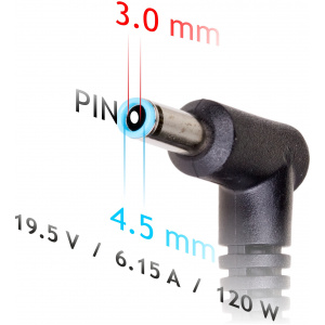AC adapter Dell, HP (Compaq) notebookhoz 19,5V 6,15A (120W) - 4,5x3,0 mm + pin #2