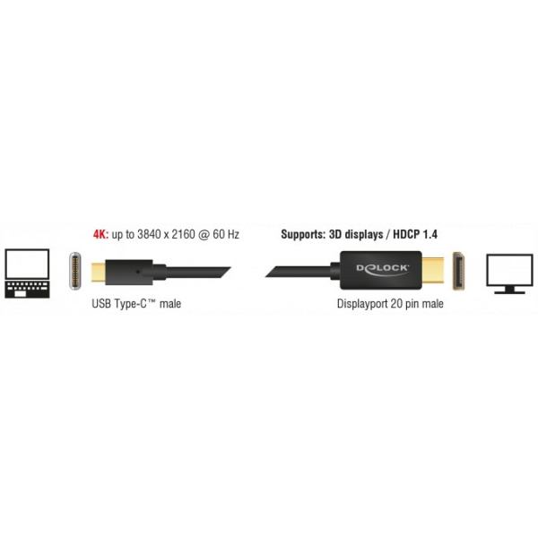 USB Type-C™ - DisplayPort 4K kábel (DP váltakozó mód) 4K 60 Hz, 2m Delock #2