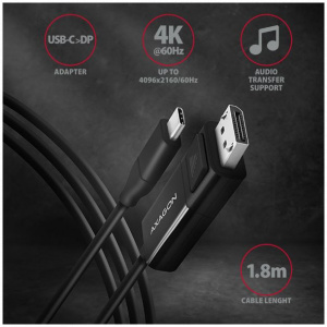 USB Type-C™ - DisplayPort 4K kábel (aktív) 4K 60 Hz, 1,8m Axagon #2