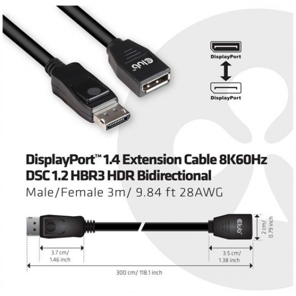 DisplayPort (M/F) Premium hosszabbító kábel 3m - Club3D (8K 60Hz) #3