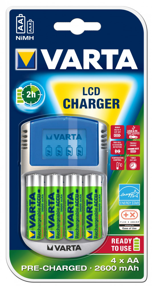 Varta LCD Charger akkutöltő +4x2600 mAh AA akku +autós csatlakozó #2