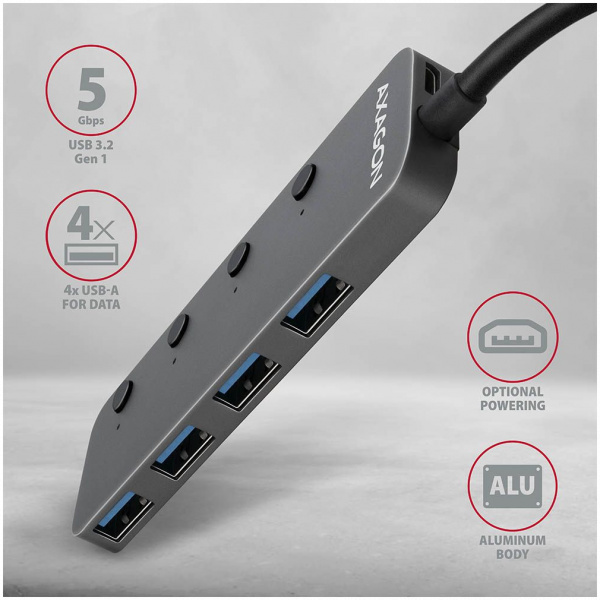 4-portos USB HUB Axagon HUE-MSA (USB 3.2) Kapcsolható portokkal, Type-A #2