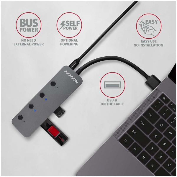 4-portos USB HUB Axagon HUE-MSA (USB 3.2) Kapcsolható portokkal, Type-A #4