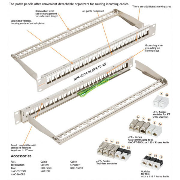 UTP üres patchpanel Cat5e 24-port 19" 1U Nikomax #3