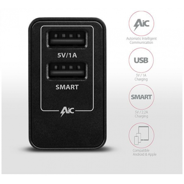 Axagon 220V-os Dual USB fali töltő (1x 2,2A Smart port + 1x 1A USB port) #4