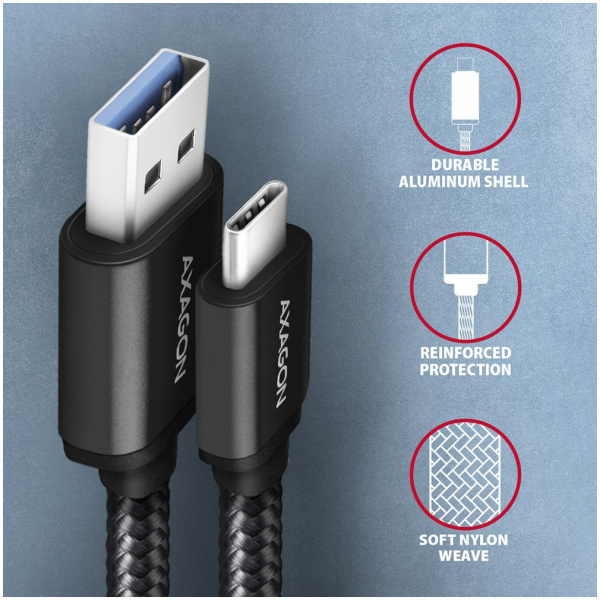 USB 3.2 (C) – USB 3.2 (A) Gen 1 kábel 1m Axagon #2