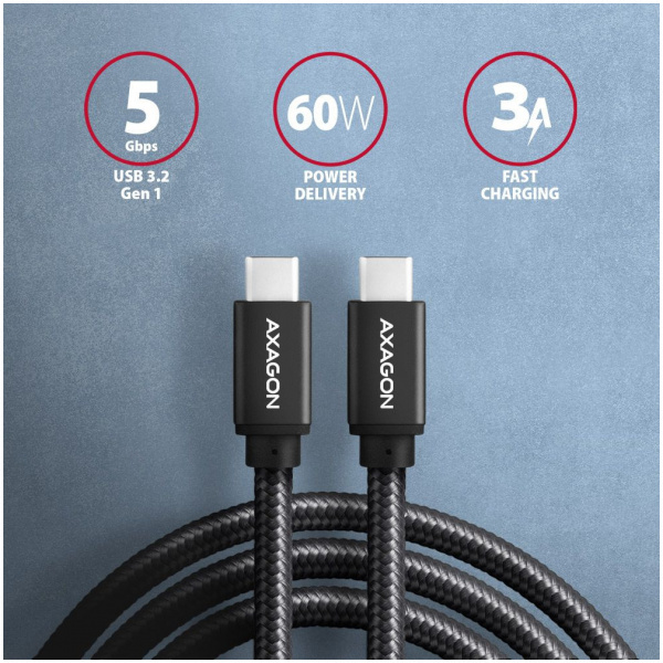 USB 3.2 (C) – USB 3.2 (C) (M/M) adat- és töltőkábel 1m Axagon #2