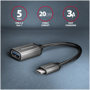 USB 3.2 (C) – USB 3.2 (A) (M/F) kábel 0,2m Axagon fekete #2