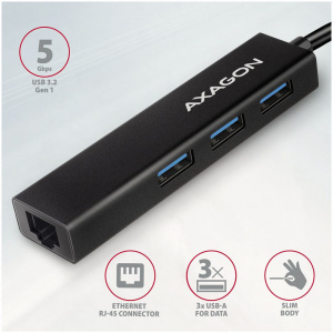 3-portos USB HUB Axagon HMA-GL3A (USB 3.2) Type-C + Gbit LAN csatlakozóval #2