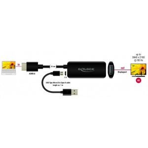 Delock HDMI > DisplayPort 1.2 4K 60Hz átalakító, HDR-el, 24cm kábellel #2