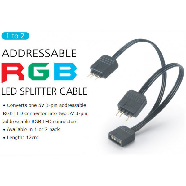 Akasa 3-pin aRGB elosztó kábel címezhető LED-hez (12cm) Duo Pack (2db) #4