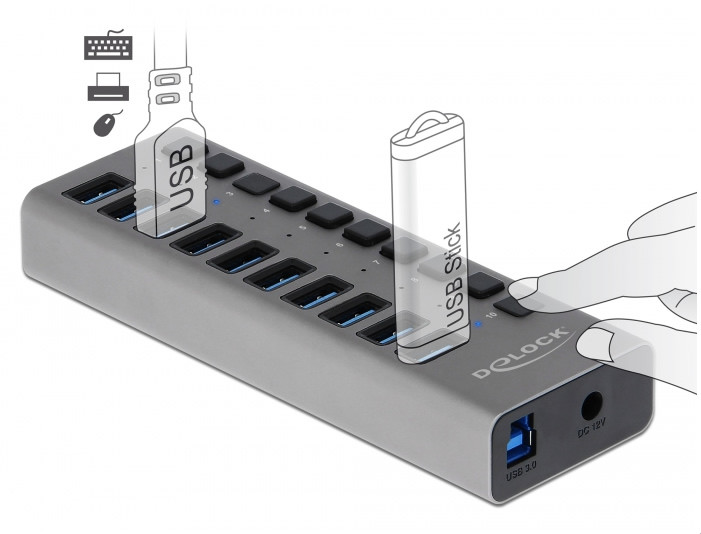 Delock USB 3.0 HUB 10 porttal és kapcsolóval #2