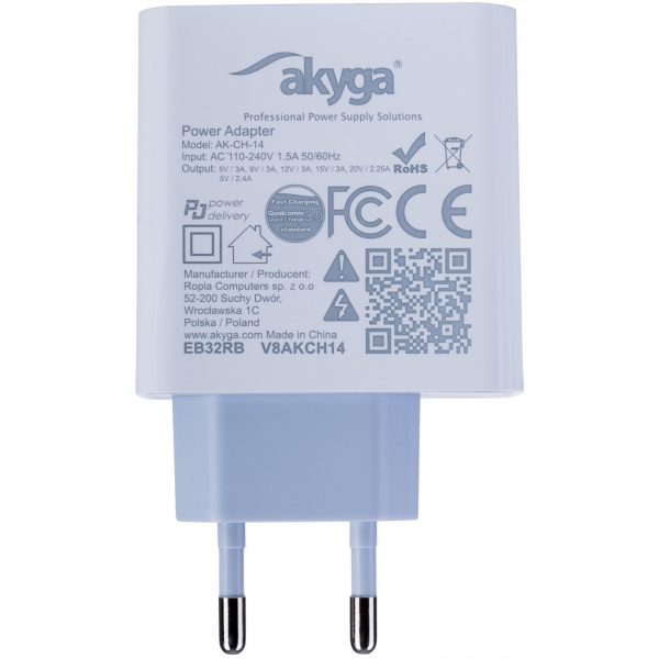 Akyga USB-A + USB-C gyorstöltő Quick Charge 3.0 funkcióval (220V), max 45W #3