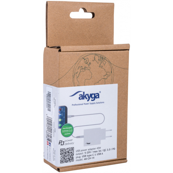 Akyga USB-A + USB-C gyorstöltő Quick Charge 3.0 funkcióval (220V), max 45W #4