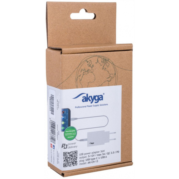 Akyga USB-A + USB-C gyorstöltő Quick Charge 3.0 funkcióval (220V), max 36W #4