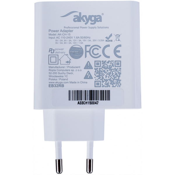 Akyga USB-A + USB-C gyorstöltő Quick Charge 3.0 funkcióval (220V), max 65W #3