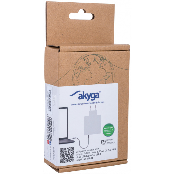 Akyga USB-A + USB-C gyorstöltő Quick Charge 3.0 funkcióval (220V), max 65W #4