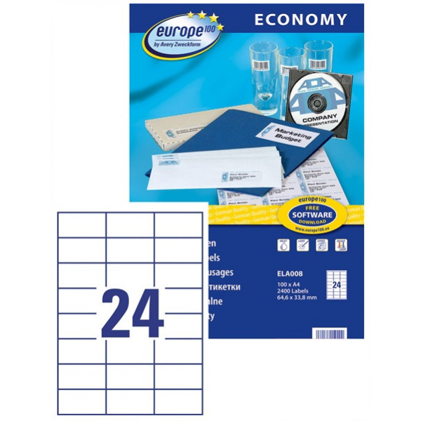 Avery Europe100 etikett címke (64,6 x 33,8 mm, 100 ív) #2
