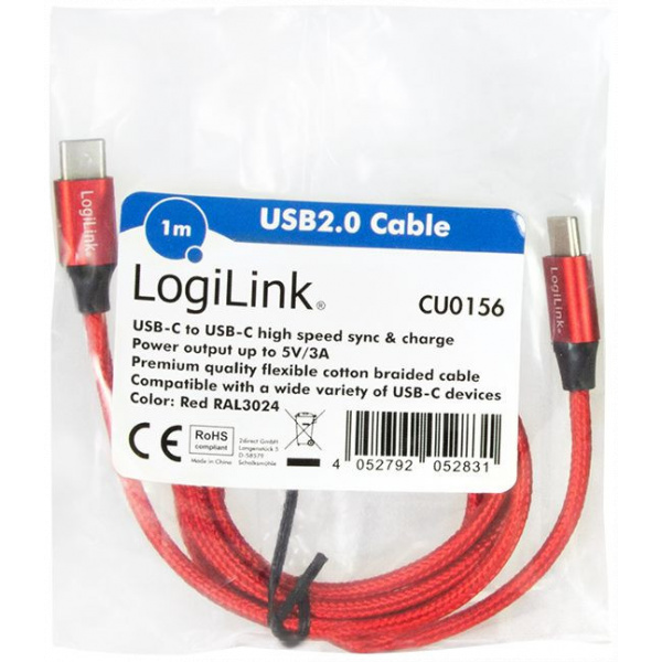 Logilink USB 2.0 C – C töltőkábel (szövet borítással, 3A) 1m #7