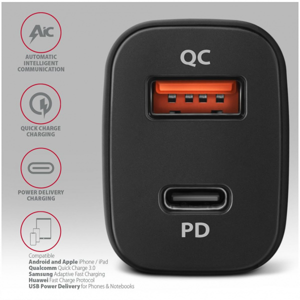 USB Car charger (autós töltő adapter) 1x USB-A QC3 + 1x USB-C PD (38W) - Axagon #3