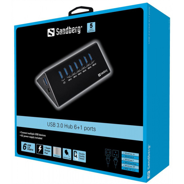 6+1 portos USB HUB Sandberg (USB 3.0), külön töltőporttal, tápegységgel #2