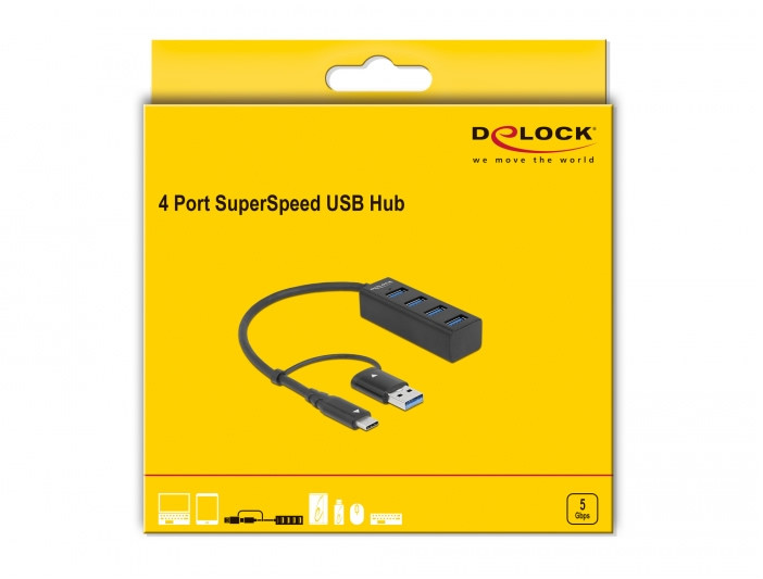 Delock 4-port USB 3.2 Gen 1 HUB USB Type-C™ vagy A-típusú USB csatlakozóval #3