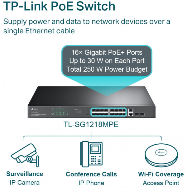 TP-Link TL-SG1218MPE 18-port Gigabit Easy Smart Switc switch 16 PoE+ porttal #4