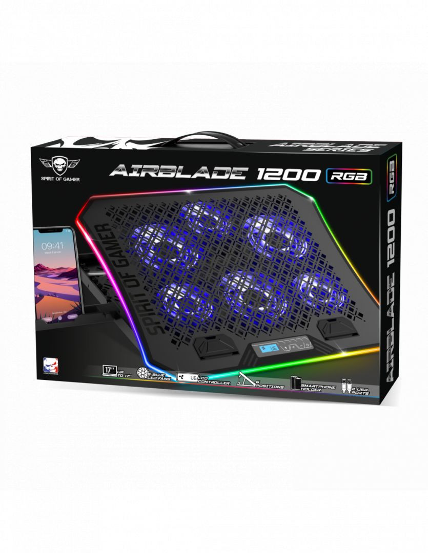 Spirit of Gamer Airblade 1200 notebook hűtő (kék+RGB LED) #5