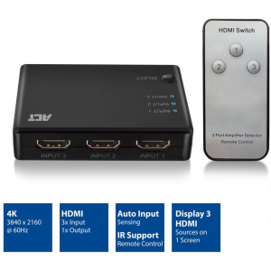 ACT 4K HDMI átkapcsoló (switch) távirányítóval, 3 port, #2